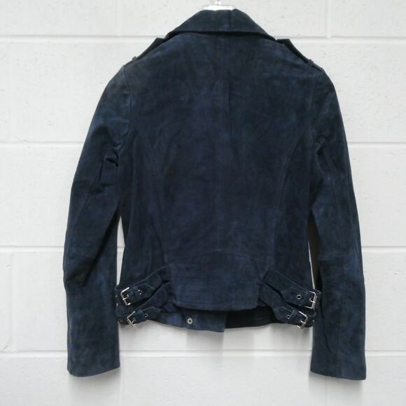 BcBGeneration women's XS navy blue suede leather moto Jacket zipper‎ cuff - Picture 5 of 10